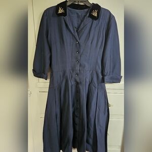 Elegant Navy Blue Cocktail Dress- 1950s